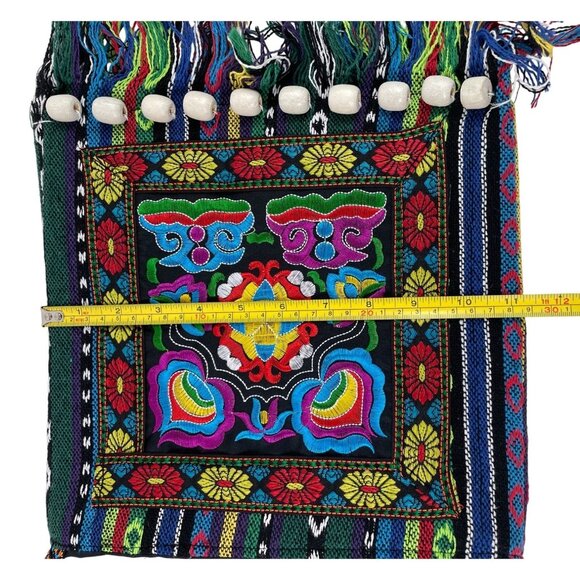Handmade Multicolor Woven & Embroidered Boho Crossbody Bag Fringe & Beaded - Picture 11 of 12